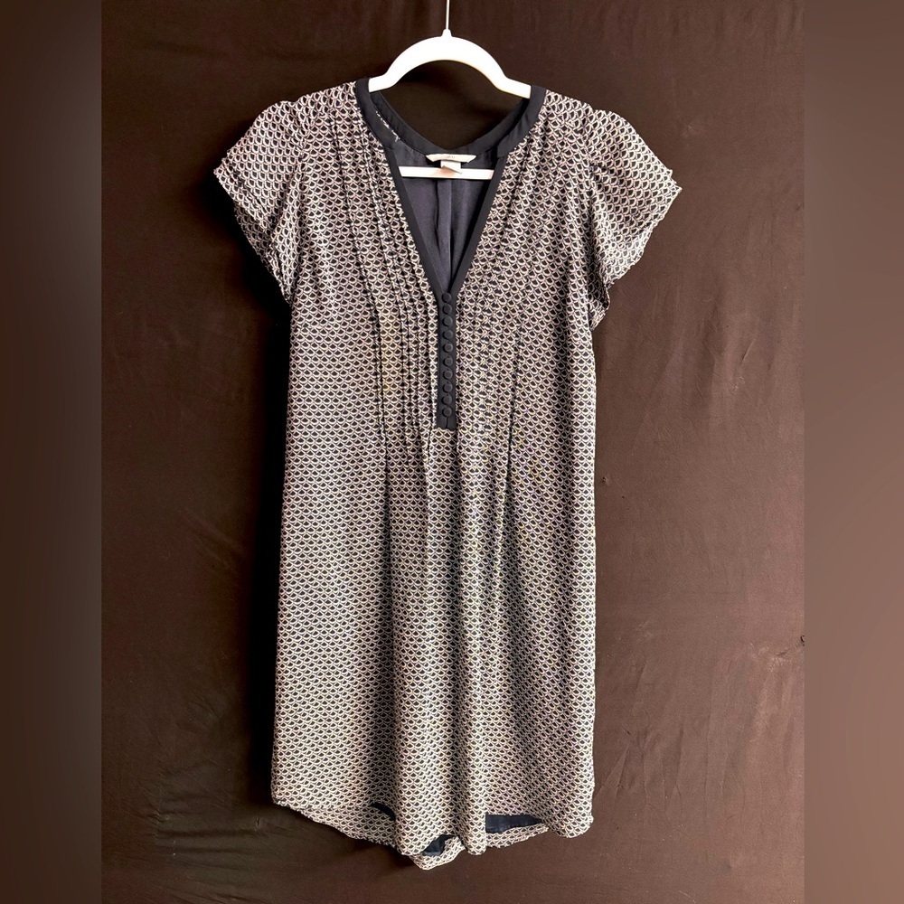 H&M Navy Blue Scallop Patterned Layered Slip Dress w/ Waist Tie & Button Front 8